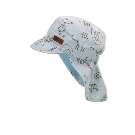 Sterntaler - Cappellino in Jersey di Cotone con Flapper - Stampa Safari Azzurro