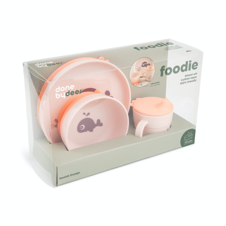 Donebydeer - Set Pappa Foodie in Silicone Alimentare - Piatto, Ciotola e Tazza - Wally - Rosa Cipria