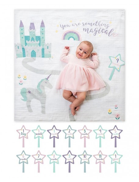 Lulujo Baby  Kit Primo Anno Something Special - Copertina Swaddle in Mussola di Cotone + 14 Cards