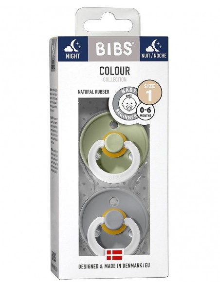 Bibs Color - Set 2 Succhietti Night -6-18 M -Verde/Grigio